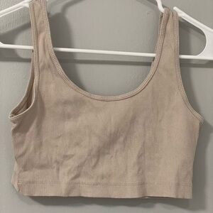 Beige Ribbed Crop Top